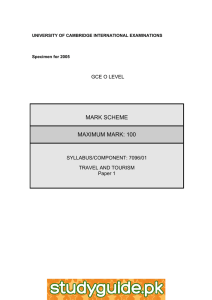 MARK SCHEME MAXIMUM MARK: 100 GCE O LEVEL