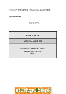 MARK SCHEME MAXIMUM MARK: 100 GCE O LEVEL