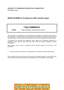 7100 COMMERCE  MARK SCHEME for the May/June 2007 question paper