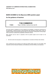 7100 COMMERCE  MARK SCHEME for the May/June 2009 question paper