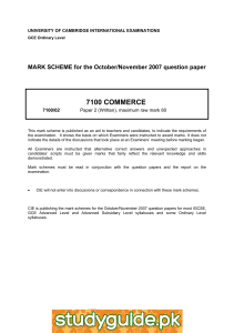 7100 COMMERCE  MARK SCHEME for the October/November 2007 question paper