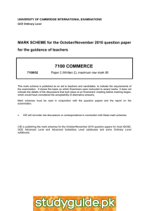 7100 COMMERCE  MARK SCHEME for the October/November 2010 question paper