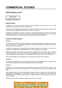 COMMERCIAL STUDIES GCE Ordinary Level