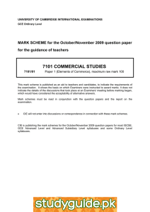 7101 COMMERCIAL STUDIES  MARK SCHEME for the October/November 2009 question paper