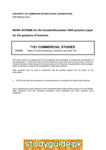 7101 COMMERCIAL STUDIES  MARK SCHEME for the October/November 2009 question paper