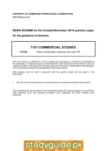 7101 COMMERCIAL STUDIES  MARK SCHEME for the October/November 2010 question paper