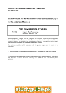 7101 COMMERCIAL STUDIES  MARK SCHEME for the October/November 2010 question paper