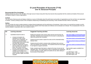O Level Principles of Accounts (7110) Unit 10: Advanced Principles