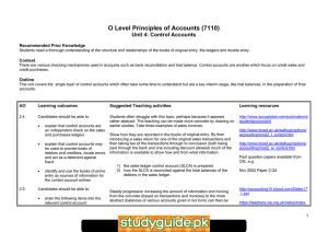 O Level Principles of Accounts (7110) Unit 4: Control Accounts