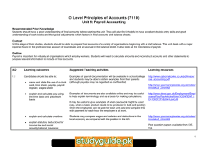O Level Principles of Accounts (7110) Unit 9: Payroll Accounting