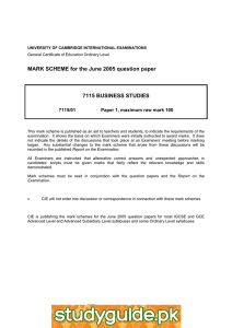 MARK SCHEME for the June 2005 question paper  7115 BUSINESS STUDIES 7115/01