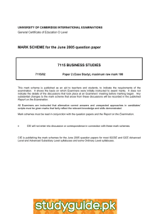 MARK SCHEME for the June 2005 question paper  7115 BUSINESS STUDIES