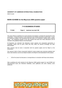 MARK SCHEME for the May/June 2006 question paper  7115 BUSINESS STUDIES