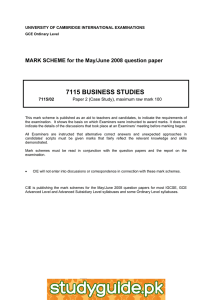 7115 BUSINESS STUDIES  MARK SCHEME for the May/June 2008 question paper