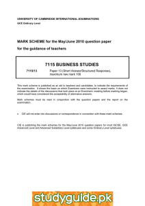 7115 BUSINESS STUDIES  MARK SCHEME for the May/June 2010 question paper