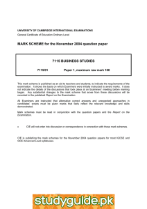 MARK SCHEME for the November 2004 question paper  7115 BUSINESS STUDIES 7115/01