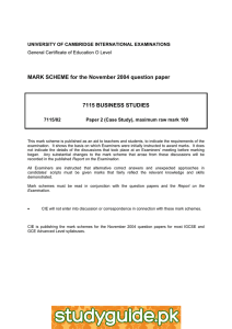 MARK SCHEME for the November 2004 question paper  7115 BUSINESS STUDIES