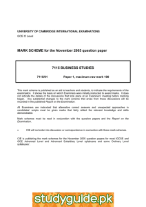 MARK SCHEME for the November 2005 question paper  7115 BUSINESS STUDIES 7115/01