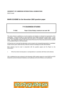 MARK SCHEME for the November 2005 question paper  7115 BUSINESS STUDIES