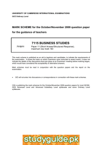 7115 BUSINESS STUDIES MARK SCHEME for the October/November 2009 question paper