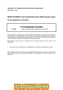 7115 BUSINESS STUDIES  MARK SCHEME for the October/November 2009 question paper