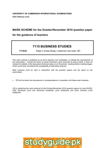 7115 BUSINESS STUDIES  MARK SCHEME for the October/November 2010 question paper