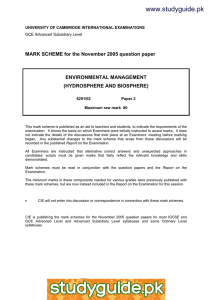 www.studyguide.pk MARK SCHEME for the November 2005 question paper  ENVIRONMENTAL MANAGEMENT