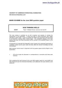 www.studyguide.pk MARK SCHEME for the June 2005 question paper  8436 THINKING SKILLS