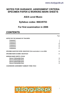 NOTES FOR GUIDANCE, ASSESSMENT CRITERIA SPECIMEN PAPER &amp; WORKING MARK SHEETS