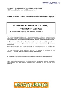 www.studyguide.pk 8670 FRENCH LANGUAGE (AS LEVEL) 9716 FRENCH (A LEVEL)