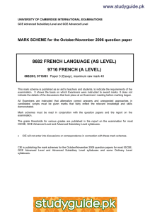 www.studyguide.pk 8682 FRENCH LANGUAGE (AS LEVEL) 9716 FRENCH (A LEVEL)