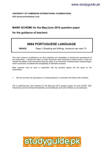 www.studyguide.pk 8684 PORTUGUESE LANGUAGE