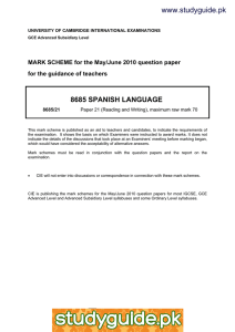 www.studyguide.pk 8685 SPANISH LANGUAGE