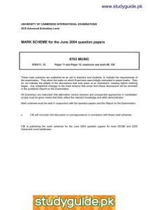 www.studyguide.pk MARK SCHEME for the June 2004 question papers  8703 MUSIC