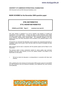 www.studyguide.pk MARK SCHEME for the November 2005 question paper  9709, MATHEMATICS