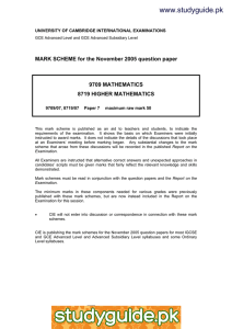 www.studyguide.pk MARK SCHEME for the November 2005 question paper  9709 MATHEMATICS