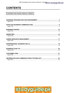 CONTENTS www.studyguide.pk BUSINESS ORGANISATION AND ENVIRONMENT ......................................................... 2