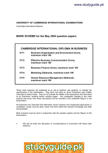 www.studyguide.pk MARK SCHEME for the May 2004 question papers