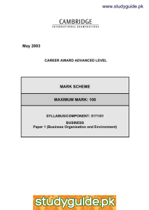 www.studyguide.pk May 2003 MARK SCHEME MAXIMUM MARK: 100