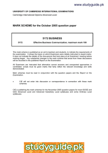 www.studyguide.pk MARK SCHEME for the October 2005 question paper  5172 BUSINESS