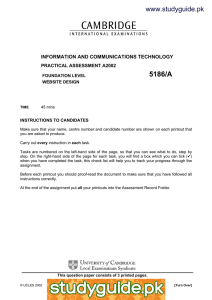 www.studyguide.pk INFORMATION AND COMMUNICATIONS TECHNOLOGY PRACTICAL ASSESSMENT A2002