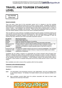 TRAVEL AND TOURISM STANDARD LEVEL www.studyguide.pk