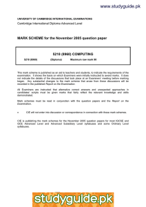www.studyguide.pk MARK SCHEME for the November 2005 question paper 5218 (8960) COMPUTING