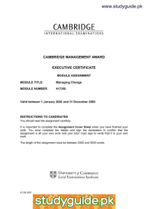 www.studyguide.pk CAMBRIDGE MANAGEMENT AWARD EXECUTIVE CERTIFICATE