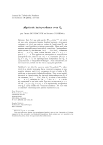 Algebraic independence over Q Journal de Th´ eorie des Nombres