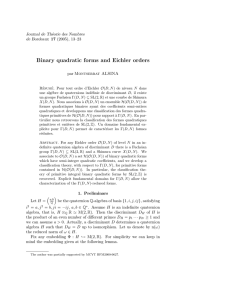 Binary quadratic forms and Eichler orders Journal de Th´ eorie des Nombres