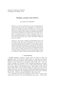 Designs, groups and lattices Journal de Th´ eorie des Nombres