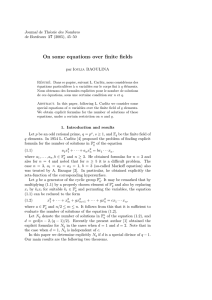 On some equations over finite fields Journal de Th´ eorie des Nombres