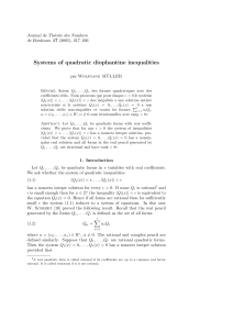 Systems of quadratic diophantine inequalities Journal de Th´ eorie des Nombres