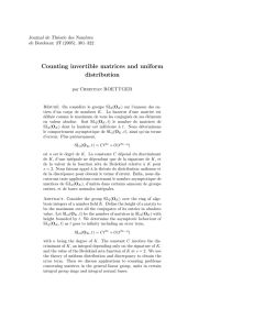 Counting invertible matrices and uniform distribution Journal de Th´ eorie des Nombres